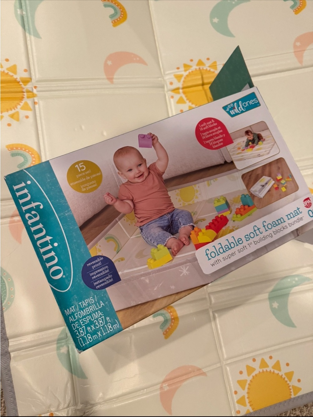 Infantino Foldable Soft Foam Play Mat - White, Yellow, Teal, Pink, Orange
